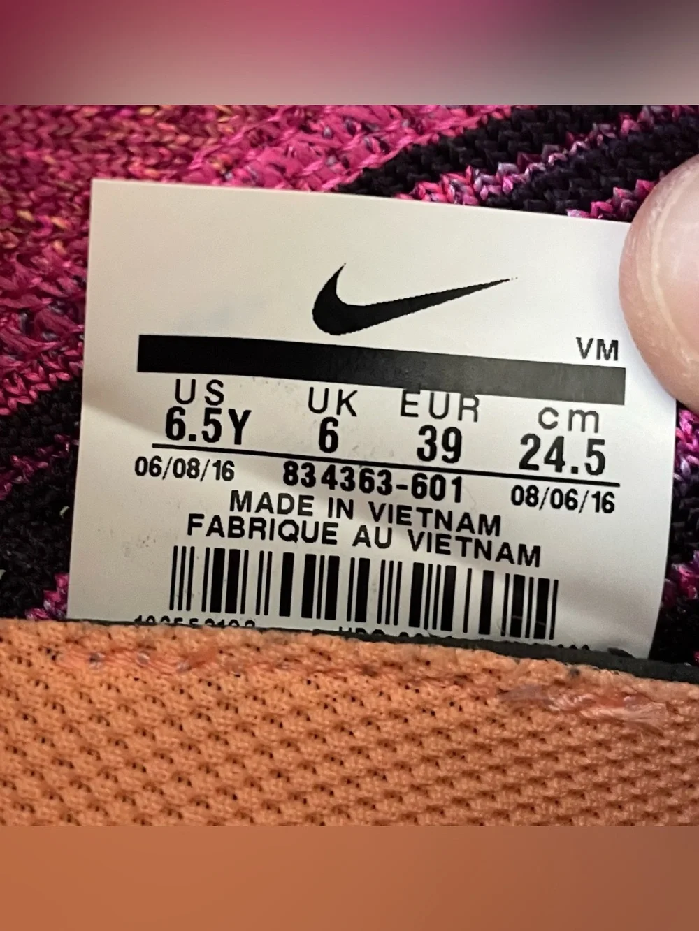 Nike Free RN Flyknit 2016 Kids Size 6.5Y / Womens 8 Pink Purple Running Shoes